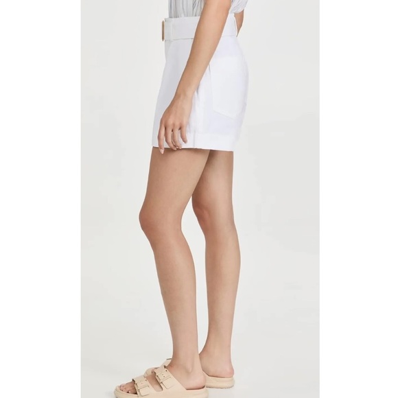 Vince Women's Belted Twill Short Cotton Linen White High Rise Pleated Pockets 16 - Picture 4 of 11